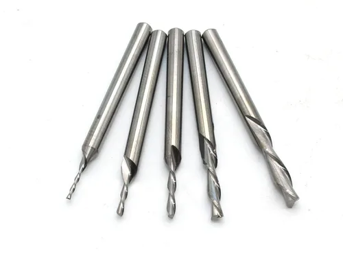 TEMO Juego de 5 brocas de enrutador de incrustaciones de carburo de 1/8, 3/32, 1/16, 3/64 y 1/32 pulgadas de diámetro y vástago de 1/8 pulgadas,