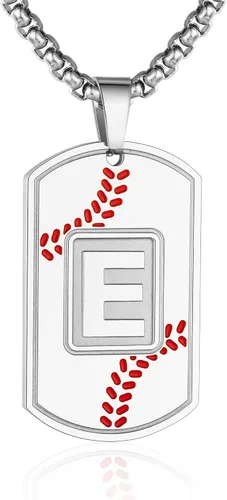 Miniatura 40 de A-Z Collar con etiqueta de perro para hombre, dije de béisbol, cadena de acero inoxidable de 22 + 2 pulgadas, regalo de joyería personalizado