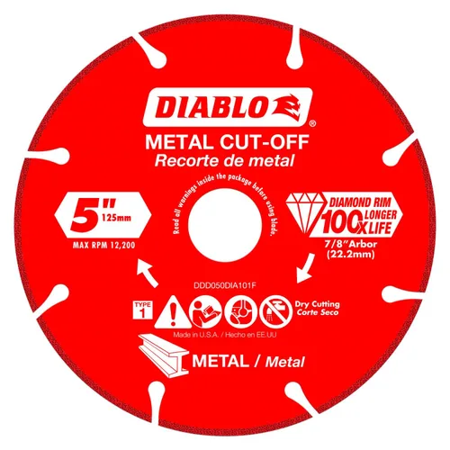 Diablo Disco de corte de metal de diamante para metal, durabilidad extrema y larga vida útil, segmentado, 5 pulgadas de diámetro, eje de 7/8