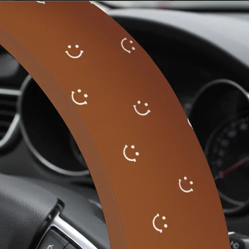 Miniatura 4 de Funda suave para volante marrón, linda funda de tela para volante de auto, transpirable, lavable, fresca en verano, universal de 14.5 a 15 pulgadas