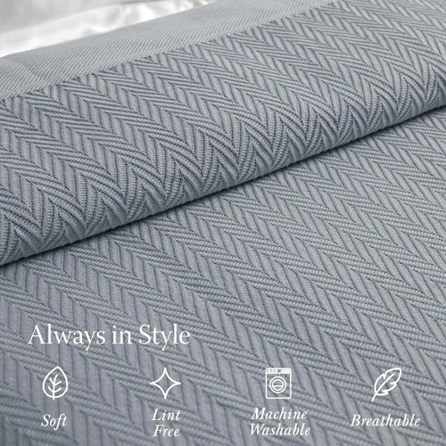 Miniatura 4 de Threadmill Mantas de algodón de lujo para cama tamaño King Manta acogedora 100% algodón tamaño King para todas las estaciones Manta térmica Gris