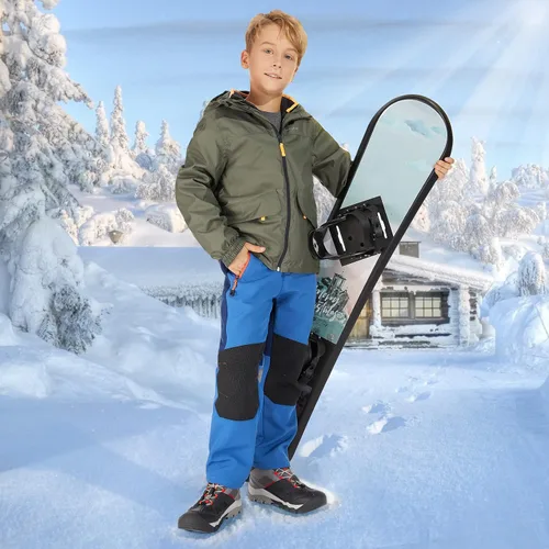 Miniatura 57 de linlon Pantalones impermeables para la nieve para niños y niños, forro polar lind para senderismo, softshell, cálidos, con aislamiento térmico