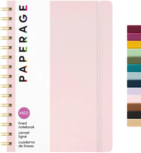 PAPERAGE - Libreta de rayas con espiral, (color rosa), 160 páginas, diario de tapa dura para mujeres y hombres, tamaño mediano de 5.5 x 8 pulgadas -