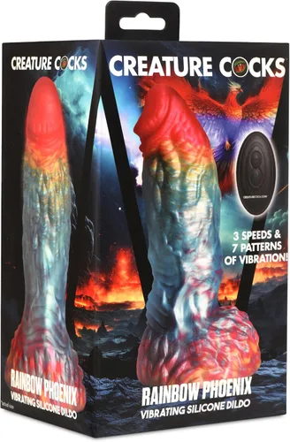 Miniatura 9 de CREATURE COCKS Consolador vibratorio de silicona Rainbow Phoenix para hombres, mujeres y parejas. Consolador de fantasía con potente vibración.