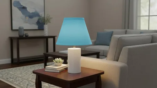 Miniatura 11 de Aspen Creative 58915 Pantalla de lámpara de construcción UNO de forma Imperio con tapa dura de transición en color azul celeste, 9" de ancho