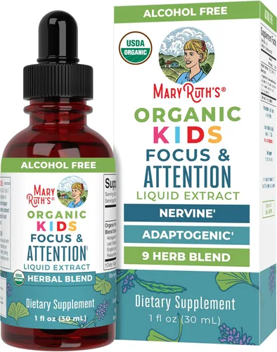 MaryRuth Organics Gotas para la Concentración y Atención Infantil | Gotas Orgánicas USDA | Ginkgo Biloba | Raíz de Rhodiola y Raíz de Regaliz |