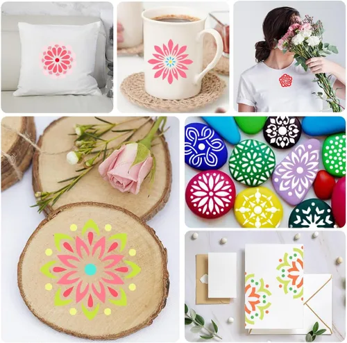 Miniatura 7 de 50 plantillas de pintura de mandala, plantillas reutilizables de mandala para pintar sobre rocas de madera, tela, tela, vidrio, cerámica, 4 x 4