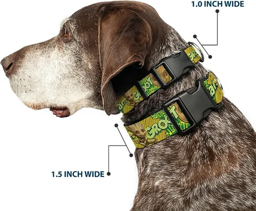 Miniatura 2 de Marvel Comics - Collar para mascotas, collar de perro, hebilla de plástico, Baby Groot Pose Face I Am Groot Browns Greens Yellows, 7 a 8.5 pulgadas