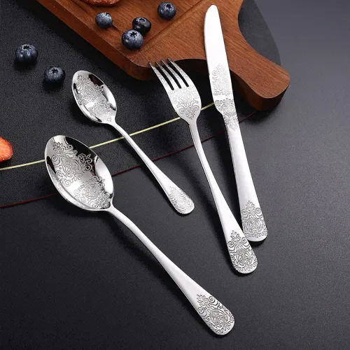 Miniatura 8 de Juego de cubiertos dorados para 6 cubiertos delicados de acero inoxidable, 24 piezas, incluye cuchillos, tenedores y cucharas, juego de vajilla