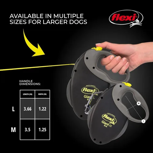 Miniatura 7 de FLEXI Correa Retráctil Giant Tape para Perros Medianos de Hasta 55 libras – 26 pies, Negro Correa para Caminar Mascotas Sin Enredos con Freno