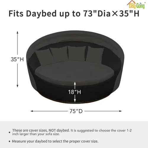 Miniatura 2 de Easy-Going Funda para día de patio resistente de 600D para exteriores, redonda de 75 pulgadas, con resistencia a rayos UV, funda para sofá de patio