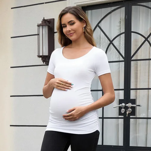 Miniatura 237 de GINKANA Blusas de maternidad de manga corta, diseño floral, fruncido, casual, para mamá, para embarazo