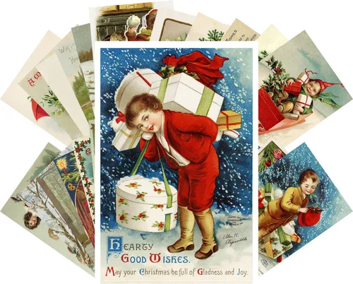 Miniatura 11 de PIXILUV Tarjetas de felicitación de Navidad vintage 24pcs Encantadora Navidad Niños Reimpresión antigua Postal Set