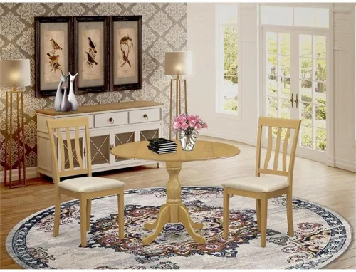 Miniatura 2 de East West Furniture DMAN3-OAK-C - Juego de mesa de cocina de 3 piezas para espacios pequeños contiene una mesa de comedor redonda con gotas y 2