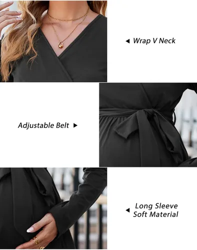 Miniatura 6 de OUGES Túnicas de maternidad para mujer, camisas de manga largacorta, cuello en V, ropa de maternidad para lactancia, blusa casual de embarazo