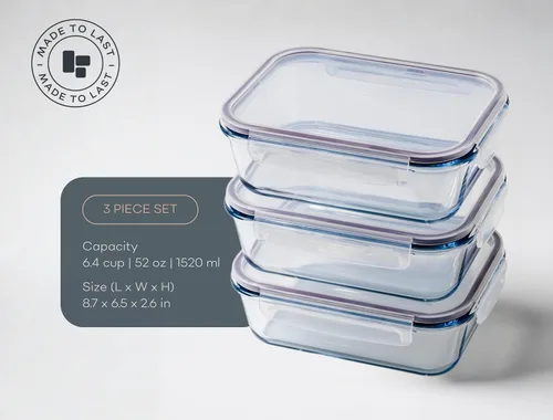 Miniatura 5 de Contenedores grandes de vidrio para almacenamiento de alimentos con tapas, juego de 3 unidades, 52 onzas, 6.4 tazas, recipientes de almacenamiento