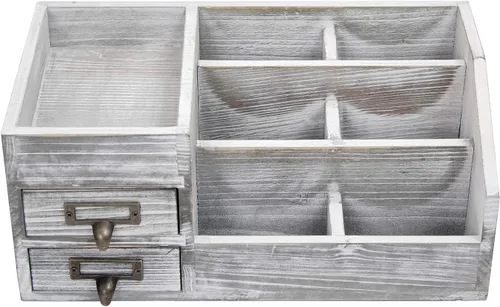 Miniatura 3 de Organizador de escritorio de oficina de madera rústica envejecida, estante de madera, organizador de mesa para el hogar, almacenamiento con Gris