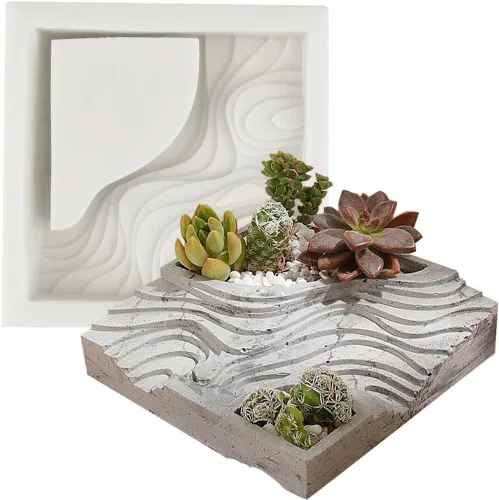 Funshowcase Molde de silicona para maceta cuadrada en terrazas para resina epoxi, hormigón, suculentas, cenicero, diorama, jardín, bonsái, gigante,