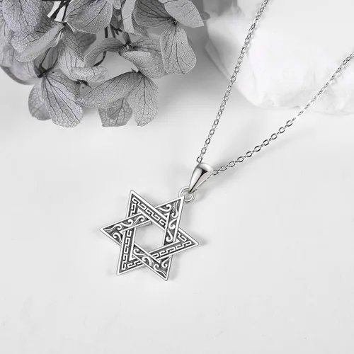 Miniatura 5 de URONE Collar de plata de ley 925 con dije de estrella de David con estrella de David, joyería judía, regalos para hombres y mujeres, Plata