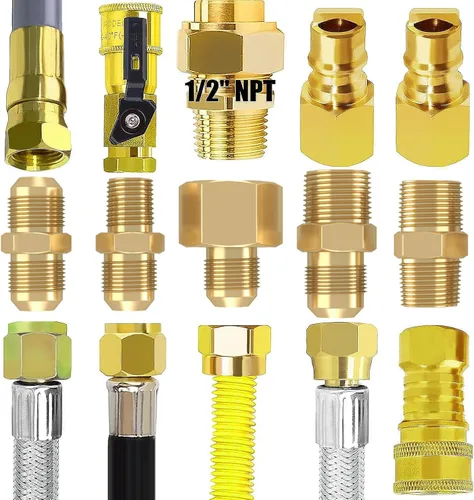 Miniatura 5 de Extensión de manguera de propano trenzada de alta presión de 24 pies y accesorios con acoplamiento de conversión de abocinado de 3/8 pulgadas a NPT