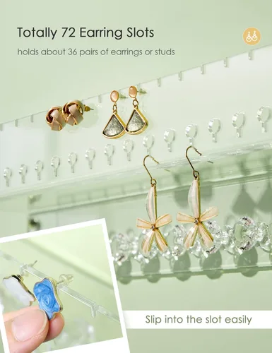 Miniatura 4 de Organizador de joyas colgante de acrílico montado en la pared con estante flotante, organizador de collar y organizador de aretes para mujeres