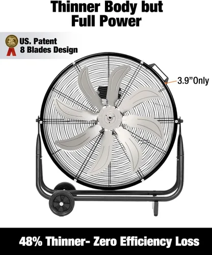 Miniatura 2 de Ventilador de tambor industrial de 24 pulgadas, 9,500 CFM de alta velocidad de 3 velocidades circulador de aire de metal resistente con mango