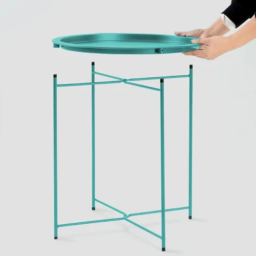 Miniatura 6 de Garden 4 you Juego de 2 mesas auxiliares, mesa auxiliar para exteriores, mesa pequeña para patio, mesa auxiliar de metal, mesa auxiliar redonda Verde