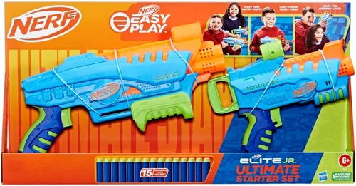 Miniatura 4 de Nerf Elite Jr Ultimate Starter Set, 2 lanzadores de espuma de juguete fáciles de jugar, 15 dardos Nerf Elite, 2 objetivos, juegos al aire libre