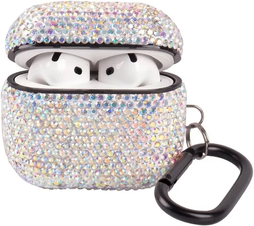 Funda brillante compatible con AirPods de 4 generaciones (2024) con llavero, funda protectora a prueba de golpes con diamantes de imitación de alta