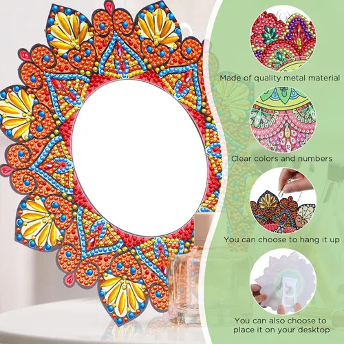 Miniatura 3 de Weysat Paquete de 2 espejos de pintura de diamantes, espejo de pintura de arte de diamante, mandala de cristal de diamantes de imitación