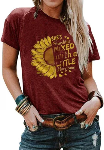 Cicy Bell Women's Cute Sunflower Graphic T Shirts Letter Print Short Sleeve O Neck Summer Casual Cotton Tees Tops