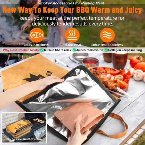 Miniatura 3 de Manta de barbacoa para descansar carne, ahumador, manta reutilizable para ahumador, bolsa de descanso aislada de carne con boca ancha para pechuga