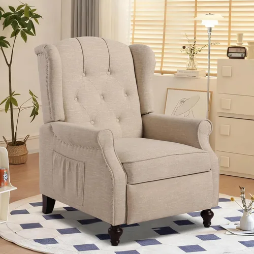 Miniatura 18 de Silla Reclinable Wingback - Sillón Reclinable Acolchado - Silla Reclinable de Masaje con Calor - Sillón Reclinable de Tela Push Back con Control
