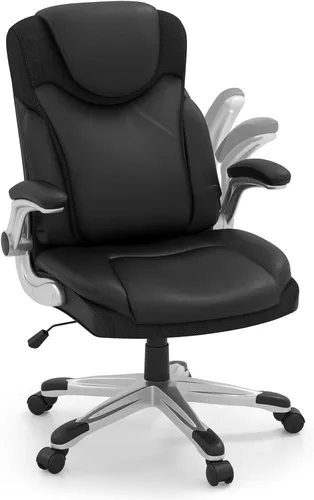 Miniatura 7 de COSTWAY Silla de oficina ejecutiva, silla ergonómica de piel sintética para computadora con reposabrazos abatibles y soporte lumbar, silla de tareas