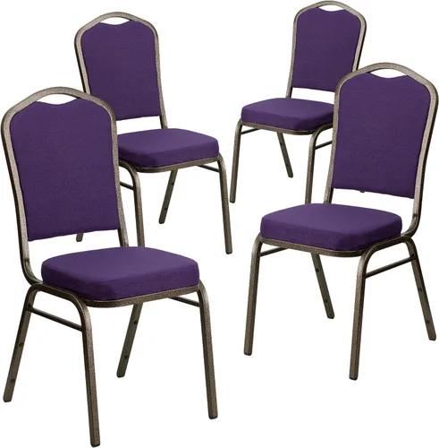 Miniatura 52 de Flash Furniture HERCULES Series - Silla apilable para banquetes con respaldo de corona en tela negra con estampado, marco de vena plateada Tela