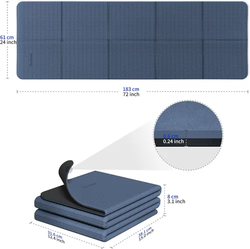 Miniatura 3 de Readaeer Foldable Yoga Mat for Travel Folding Yoga Mat 6mm Thick with Carrying Bag, Non-Slip TPE Exercise Pilates Mat for 72" L x 24" W x 0.24 Inch