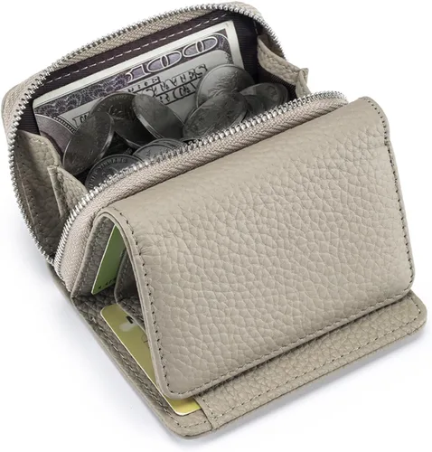 Miniatura 9 de Karmiir RFID - Cartera pequeña de cuero para hombres y mujeres con bolsa para monedas, billetera compacta de triple bolsillo con ranura