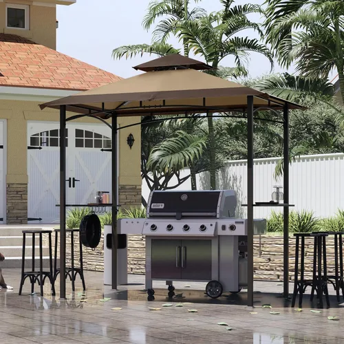 Miniatura 4 de MASTERCANOPY Gazebo de parrilla de 8 x 5 para exteriores, toldo con 2 luces LED (costuras marrones caqui)