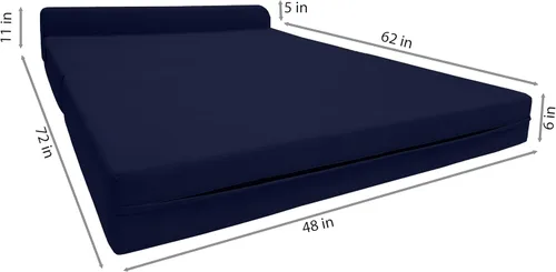 Miniatura 4 de D&D Futon Furniture. Silla plegable de espuma, sofá de estudio, colchón de espuma plegable para invitados (6 x 48 x 72 pulgadas, azul marino)