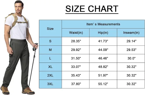 Miniatura 5 de BGOWATU Pantalones de senderismo para hombre, pantalones cargo elásticos resistentes al agua, pantalones ligeros de secado rápido para pesca al aire