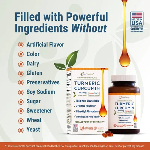 Miniatura 8 de A1 Vitality - Suplementos NovaSOL de curcumina de cúrcuma, 1000 mg más potentes que la bioperina, inflamación, alivio del dolor articular, 185 veces