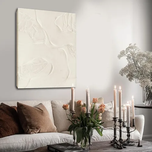 CHUDANHAO Arte de pared abstracto pintado a mano, decoración de pared beige, arte colgante lineal 32"x40", obra de arte grande para decoraciones de