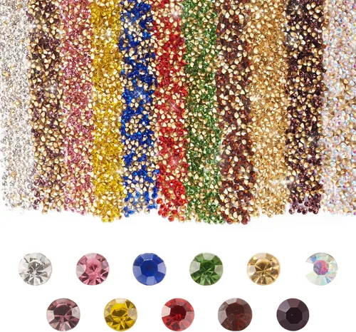 Cheriswelry 5500 piezas de diamantes de imitación de cristal facetados con diamantes de imitación de cristal en punta de 0.079 pulgadas, 11 colores