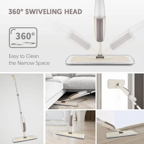 Miniatura 4 de HOMTOYOU Trapeadores en aerosol para limpieza de suelos: mopa húmeda con 3 almohadillas de microfibra lavables para madera laminada de madera dura
