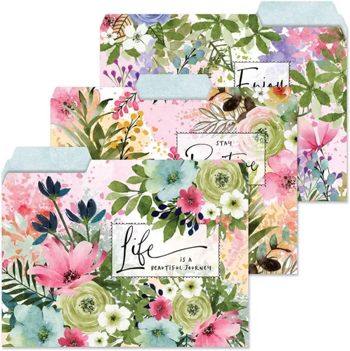 Miniatura 7 de 12 carpetas Sentiment Garden - Juego de 12, 3 diseños, pestañas escalonadas de corte 1/3, impresión botánica floral pastel, suministros de oficina