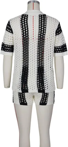 Miniatura 5 de Women 2 Piece Outfits Tracksuit Crochet Knit Short Sets Summer Short Sleeve Button Down Shirt and Shorts Set Sweatsuits
