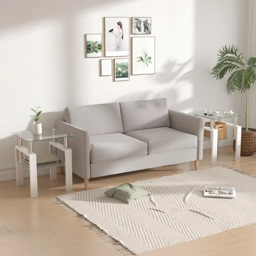 Miniatura 7 de Mesa auxiliar moderna de vidrio templado, mesa de centro cuadrada para sala de estar, mesa de té de cristal, mesa auxiliar de sofá