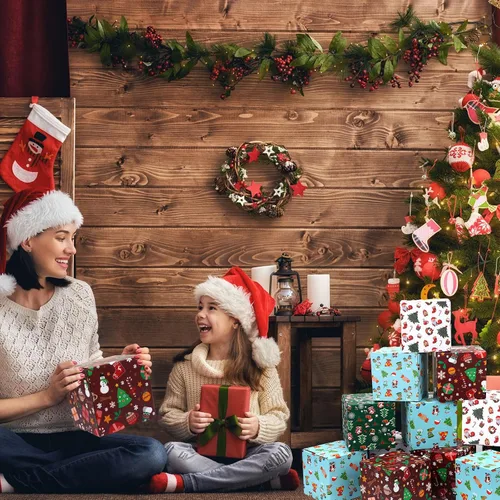 Miniatura 5 de Cholemy Paquete de 20 cajas de envío de Navidad, cajas de regalo de Navidad decorativas con 4 diseños, cajas de Navidad vacías, reciclables