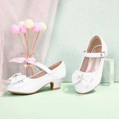 Miniatura 107 de PANDANINJIA Vestido de jada para niñas y niños pequeños, zapatos de princesa Mary Jane con tacones con lazo para fiesta, boda, boda