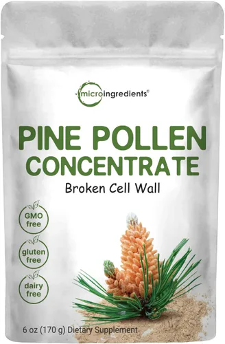 Micro Ingredients Polvo de Polen de Pino Puro, 6 Onzas, Cosecha Silvestre y Pared Celular Rota, Apoya la Salud del Sistema Inmunológico, Aumenta la